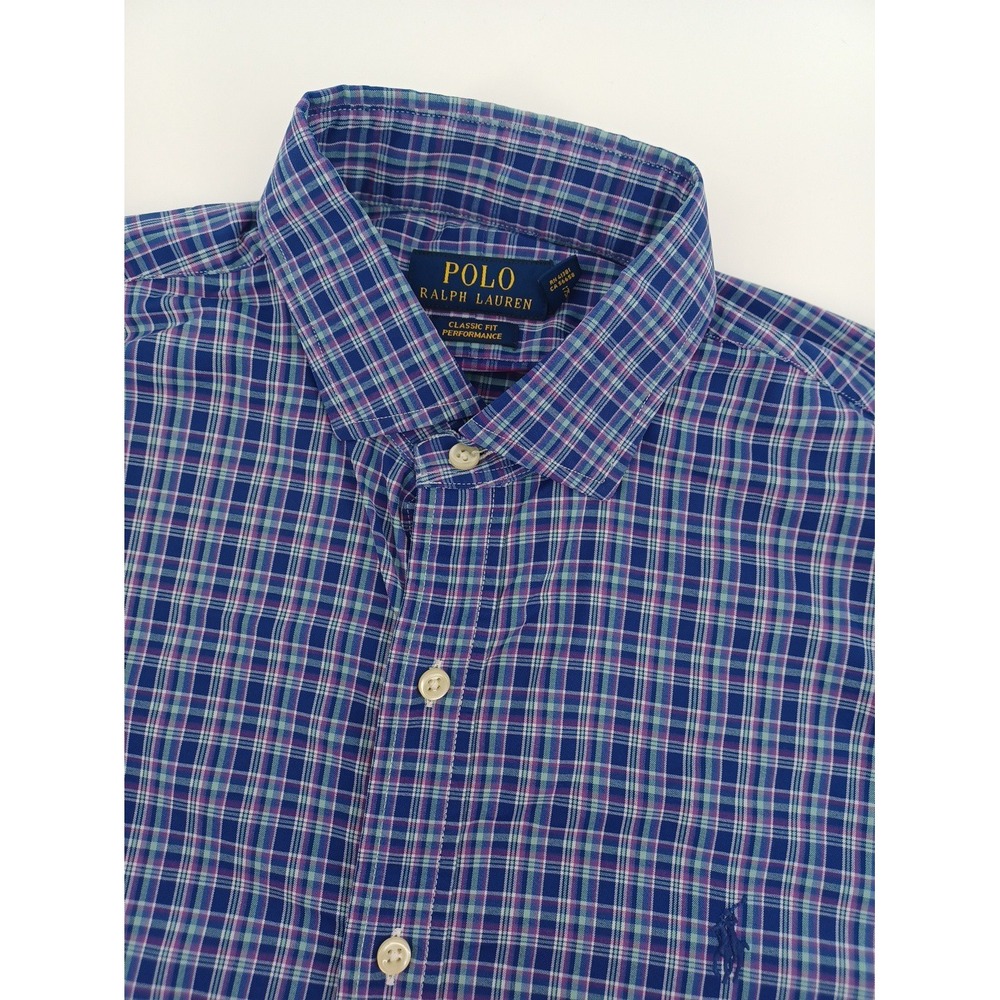 Polo Ralph Lauren Mens Meduim Plaid Classic Fit Performance LS Button-Down